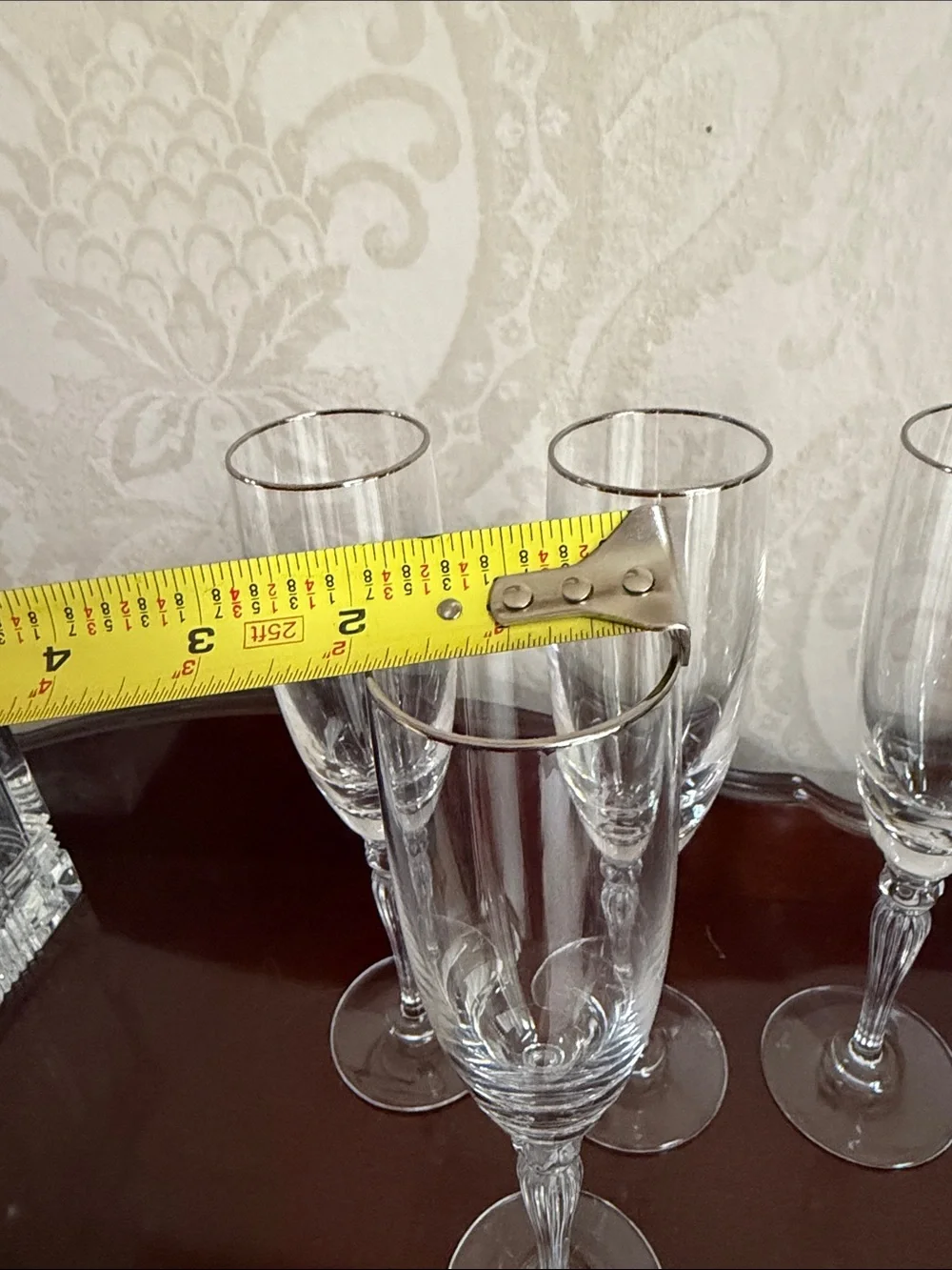9 3/8” Set of 4 Vintage discontinued Waterford Carleton platinum Fluted Champagn